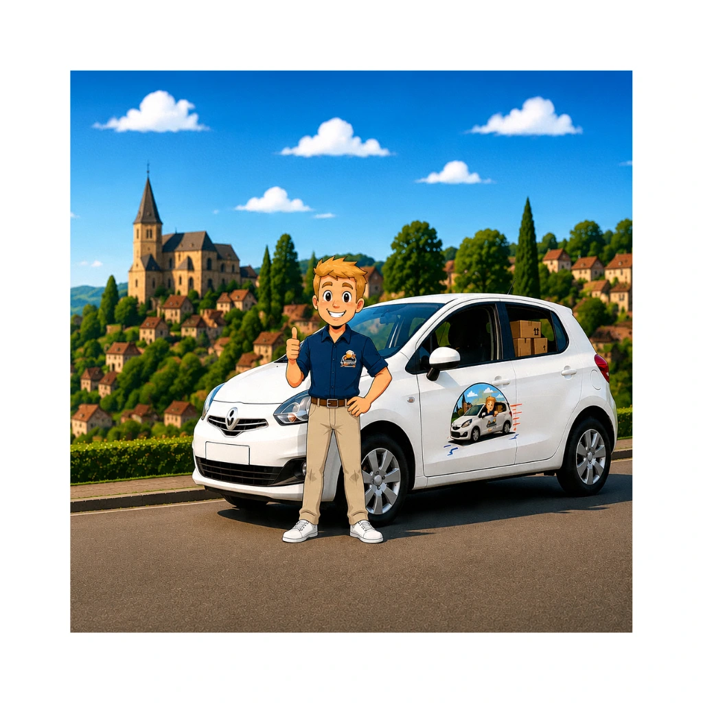 zone de livraison ouest toulousain chauffeur devant la voiture.